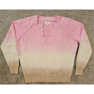 Lou & Grey Ombré Sweater, Pink Cream Tan, V Neck, Womens Sz M, New